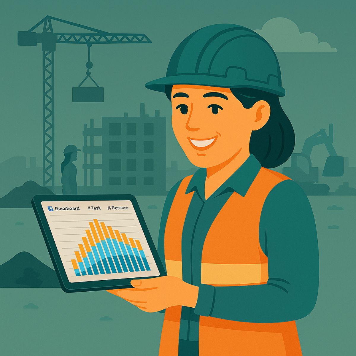 Project manager at a construction site using CapaPlanner to track resource availability and workload trends